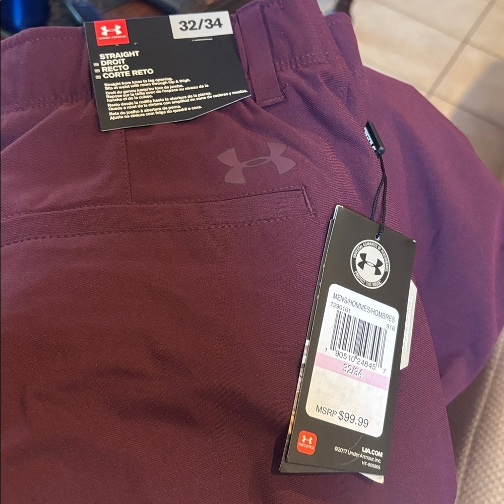 Under Armour Ua Golf Threadborne Maroon Polyester Pants Sz 32x34 - Picture 5 of 5
